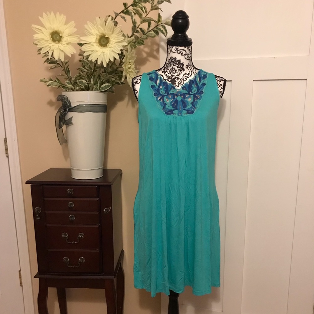 Embroidered Aqua Pocket Dress